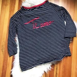 Talbots Ti Amo Navy white striped Cotton Top